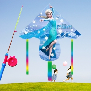 爱莎公主风筝伸缩钓鱼竿式幼儿园春游易飞冰雪奇缘玩具手持小风筝