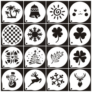 3寸4寸咖啡拉花模具喷花模板椰树雪花叶子图案撒粉logo文字可定制