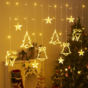 led圣诞小彩灯卧室节日装饰窗帘灯串星星月亮树电池款串灯彩色ins
