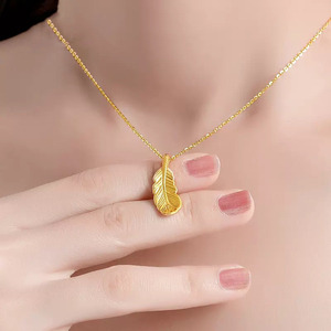 黄金项链999羽毛丘比特足金吊坠2022新款情人节生日礼物送女朋友