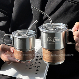304不锈钢美式咖啡杯 随手杯带盖带把防烫户外泡茶露营杯伴手礼盒