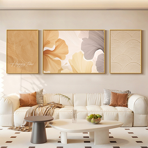 沙发后面的壁画客厅装饰画2024新款奶油风高级感三联背景墙挂画