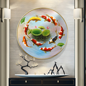 十字绣2021新款钻石绣满钻客厅九鱼图钻石画圆形红鲤鱼招财砖石画