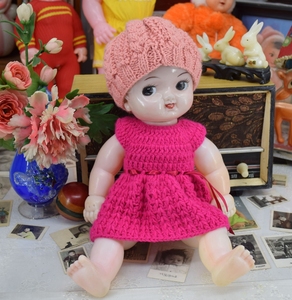 绝地堂q八十年代八零后童年玩具老塑料娃娃戴贝雷帽女孩娃娃