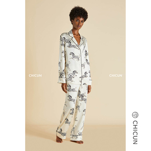 sale【chicun】olivia von halle 斑马印花真丝睡衣套装