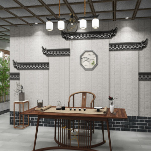 新中式徽派凹凸屋檐墙纸古典中国风建筑砖墙装饰火锅店烧烤店壁纸