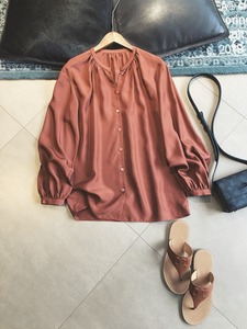 12MM真丝电力纺 定制染色中式立领真丝衬衫 S26713
