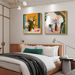 北欧风卧室装饰画床头挂画温馨主卧背景墙壁画竖版二联画房间墙画