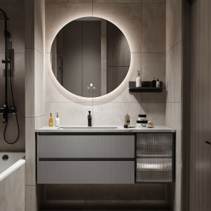 简约现代风轻奢浴室柜实木洗手脸盆柜组合卫生间挂墙式洗漱台定制