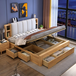 5m带收纳高箱气压储物床抽屉双人床