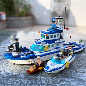 警察樂高积木拼装玩具益智直升机警队警船警车男孩6-7-8-10岁礼物