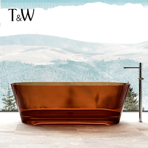 特拉维尔透明树脂浴缸网红酒店薄边家用双人独立式彩色人造石浴盆