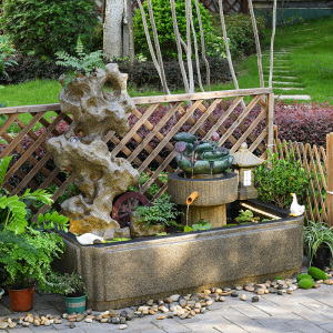 中式庭院景观假山太湖石鱼池循环水阳台花园户外装饰造景流水摆件