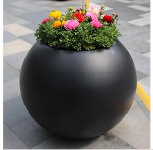 厂家直销玻璃钢商场花盆黑色白色圆型球形户外花箱花钵装饰花器