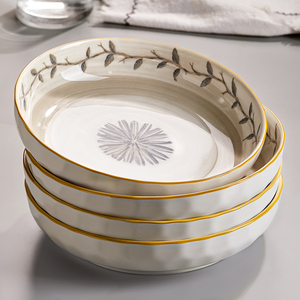 日式釉下彩盘子菜盘家用2024新款高级感陶瓷碗碟8寸深盘餐盘餐具