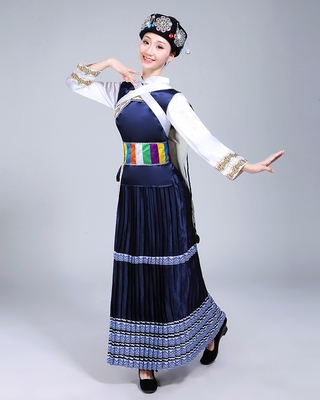 正品新款云南丽江纳西族少数民族舞台演出服装女民族风舞蹈服古典