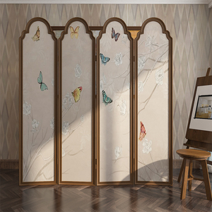 实木折叠欧式屏风隔断时尚简约客厅餐厅卧室移动装饰家用半透折屏