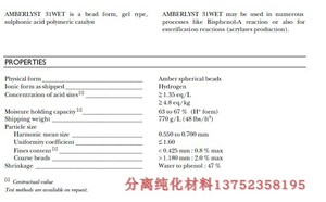 Amberlyst 31WET 陶氏杜邦 罗门哈斯 4%交联凝胶强酸阳树脂催化剂