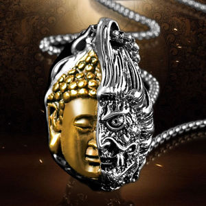 佛魔一念间吊g坠善恶佛钛钢项链男潮人韩版个性霸气网红嘻哈挂件