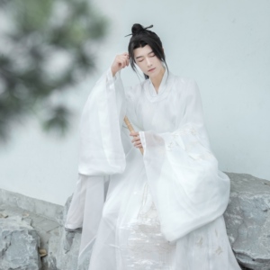 莲花坞国风原创【风飘渺】明制汉服圆领袍道袍白色男女可穿现货