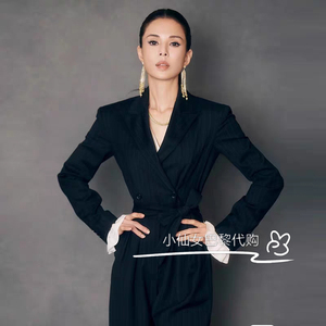 法国代购maxmara 21秋冬李若彤明星同款条纹修身气质阔腿裤连体裤