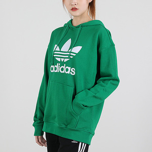 阿迪达斯三叶草绿色女装2020春秋季新款运动服套头衫休闲长袖卫衣