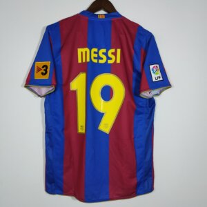 0708巴萨主场梅西19号小罗纳尔迪尼奥10号短袖足球服成人复古球衣