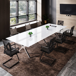 北欧不锈钢玻璃会议桌简约现代长方形办公桌玻璃桌子洽谈桌会议桌