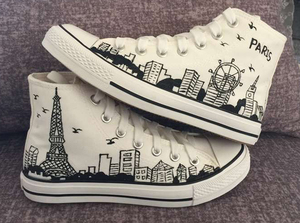 正品回力铁塔系带手绘鞋男女情侣鞋学生鞋度假涂鸦生日礼物帆布鞋