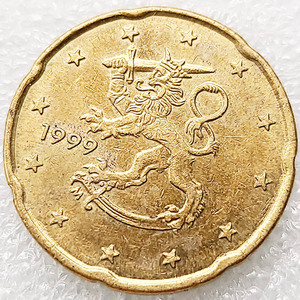 芬兰 1999年 20欧分 黄铜硬币 狮子 欧盟钱币收藏 22mm