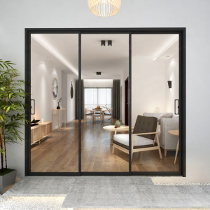 厨房推拉门三联动窄边德西兰门窗四扇极窄上轨道钢化玻璃书房吊轨