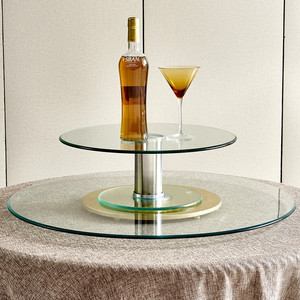 酒店加高餐桌转盘钢化玻璃双层玻璃转盘家用圆桌钢化玻璃桌面包邮