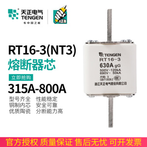 TENGEN天正 熔芯RT16-3方管刀形熔断器NT3保险丝RT36-3 400A 630A