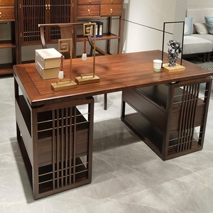新中式书桌现代黑檀全实木办公桌椅写字书法桌小户型书房家具组合