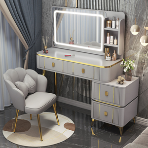 意式梳妆台卧室现代简约2024新款轻奢化妆桌床头书桌镜子斗柜一体