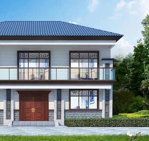 120平米二层两层别墅设计图纸2022年中式风格农村自建平顶带露台