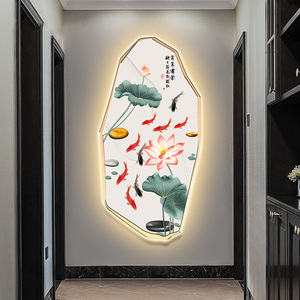 九鱼聚财入户玄关发光装饰画现代进门客厅背景墙壁画走廊过道挂画