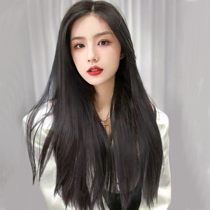 假发女长直发中分无刘海气质修脸黑色学生及腰长发仿真自然全头套