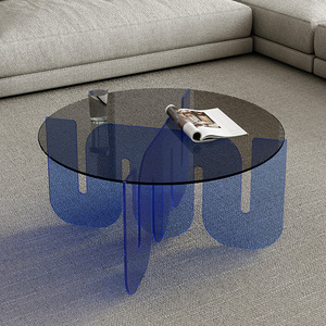 网红ins亚克力透明玻璃茶几北欧设计师个性创意客厅圆形蓝色茶桌