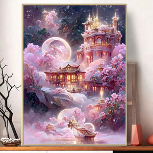 梦幻宫殿城堡钻石画2023新款5diy风景客厅卧室带框手工贴钻十字绣