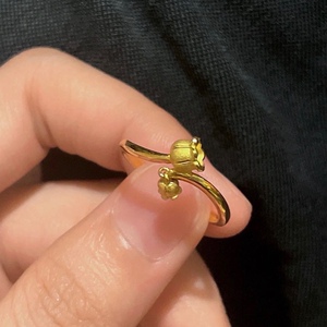 新品s925纯银戒指女铃兰花开口铃铛情侣七夕情人节礼物黄金色