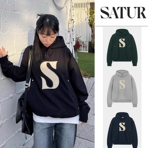 韩国代购小众品牌SATUR郑在玹同款字母贴布连帽卫衣帽衫男女上衣