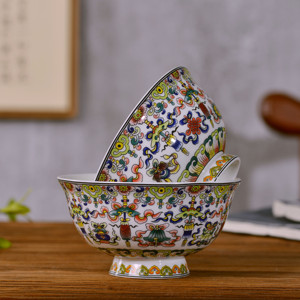 景德镇陶瓷器碗中式家用骨瓷米饭碗面碗粥碗藏式八宝仿古碗餐具