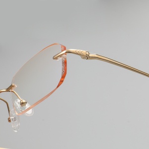 金色无框眼镜男配眼镜超轻纯钛近视平光无度数变色切边眼睛无边框