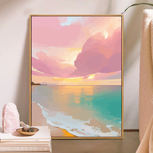 唯美海边风景diy数字油画手工填色油彩画房间装饰画手绘丙烯填充