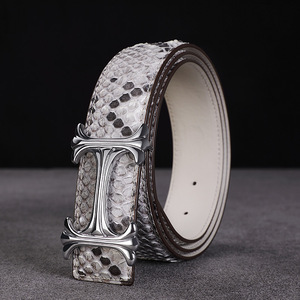 夏季新款蟒蛇皮皮带男士高档真皮铜扣裤带商务休闲平滑扣腰带