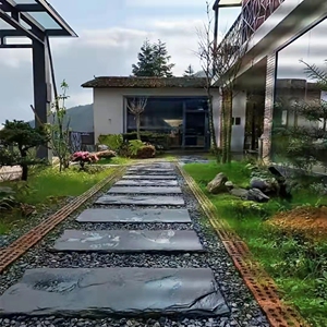 青石板汀步石庭院花园草坪圆形垫脚石室外园林防滑不规则踏步石