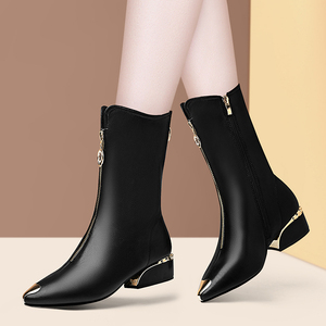 2022秋冬季新款平底加绒加厚棉鞋冬鞋真皮鞋中筒靴马丁女靴子女鞋