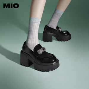 MIO米奥2024年春季新款圆头超高跟学院乐福鞋时尚闪钻饰扣单鞋女