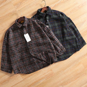 厚实休闲羊毛格子衬衫 男士加厚冬季日式古着宽松男装衬衣外套